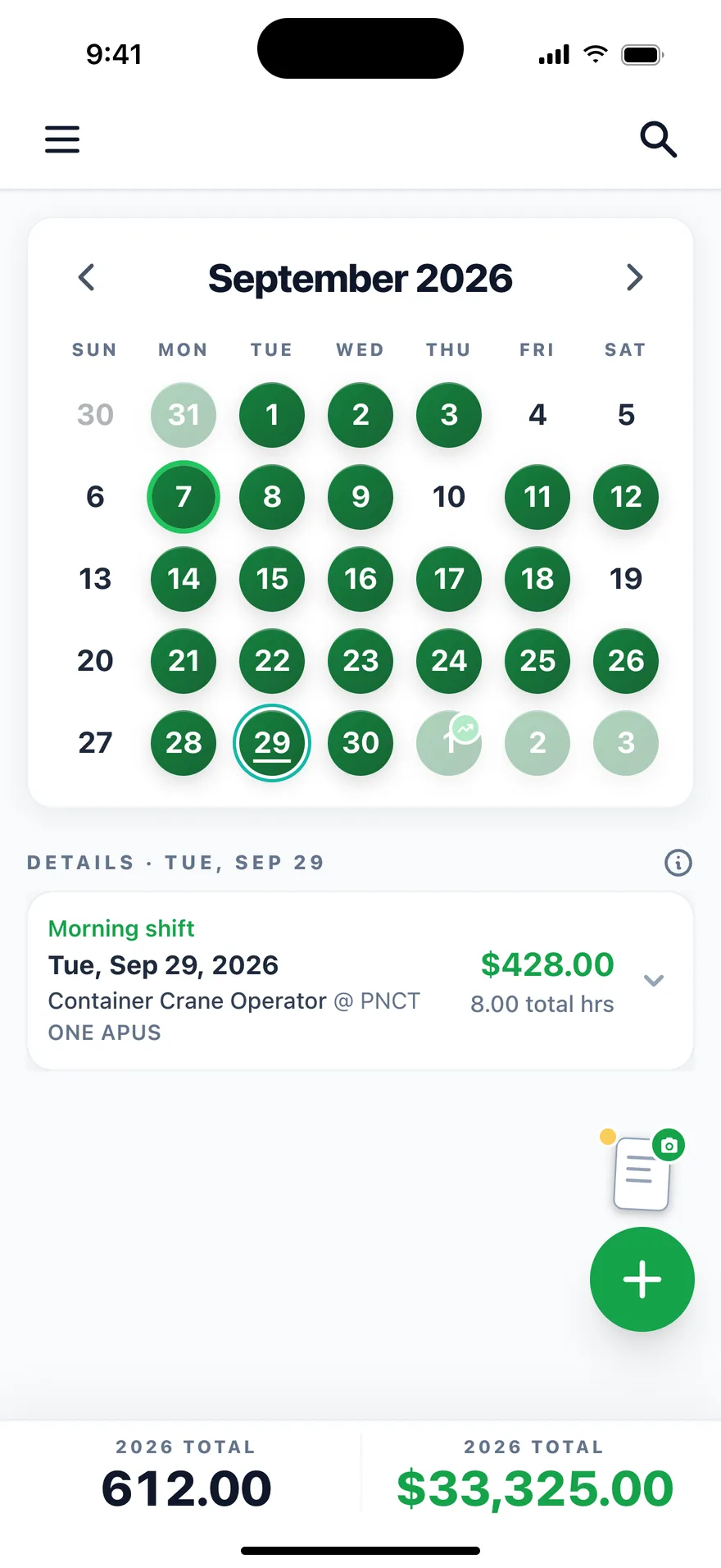 DockBook calendar for an ILA Local 1235 member in Newark, with a Container Crane Operator shift at PNCT priced at $428.00
